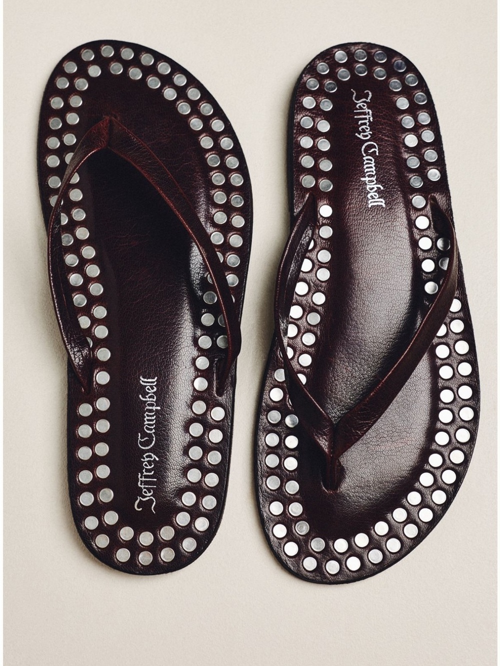 Jeffrey Campbell Dark Brown Studded Leather Flip Flops, size 9/40